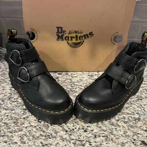 Devon Heart Leather Platform Boots in Black Milled Napa